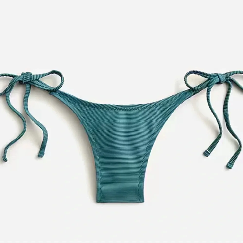 J.Crew Green Ribbed curved-waist cheeky string bikini bottom Size Small